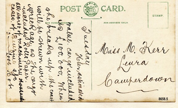 Postcard with handwritten message on the back