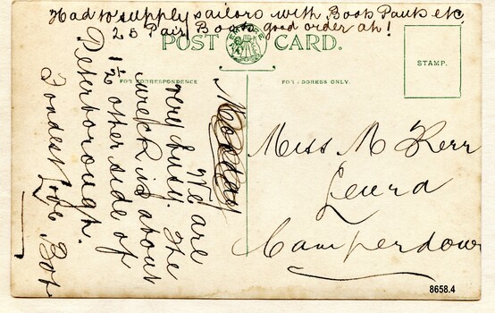 Postcard with handwritten message on the back