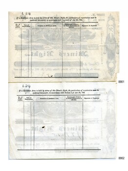 Two documents, one above the other; permits for miner's rights