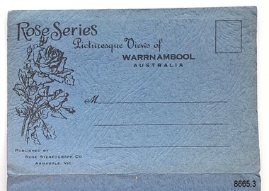 Textured blue card cover with image of a stem of a rose on the left