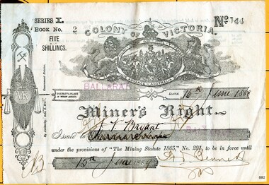 Document - Permit, Miner's Right, 1888