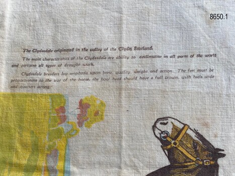 Written information about Clydesdales on the Clydesdale bag, series No.1 – 8650.1