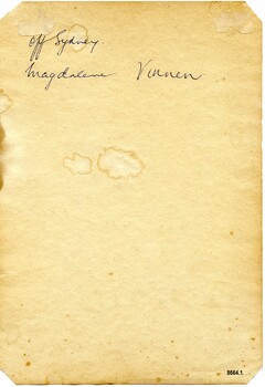 Back of watercolour painting with handwritten inscription