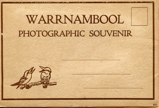 Cream textured cover with brown print, lines and symbol of two facing kookaburras on a branch