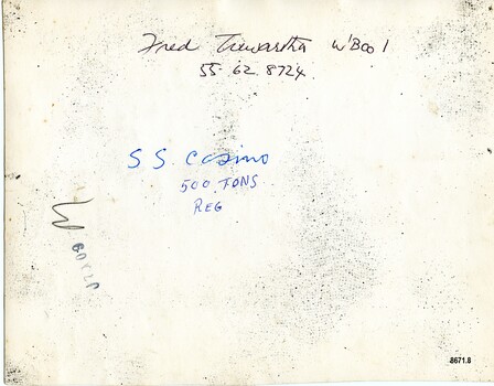 Name of donor and ship handwritten in ink 