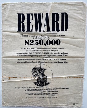 Reward Poster printed on calico for a Portuguese Caravel