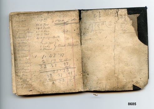 Back pages of pocketbook showing pencilled jottings