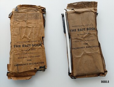 Two brown wax paper covered packages titled "The Raft Book"