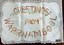 Rectangular tray cloth with crocheted edging and embroidered message.