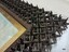 Corner of wooden frame showing the interlocking pegs