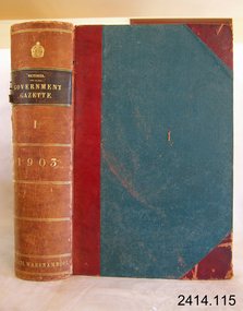 Book - Reference/Colonial Government Notification Gazette, Robert Smith Brain, The Victoria Government Gazette 1903 Vol 1 /119, 1903