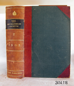 Book - Reference/Colonial Government Notification Gazette, Robert Smith Brain, The Victoria Government Gazette 1902 Vol 3 /120, 1902