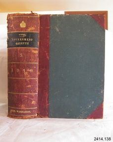 Book - Reference/Colonial Government Notification Gazette, James Kemp, The Victorian Government Gazette 1910 Vol 3 /142, 1910