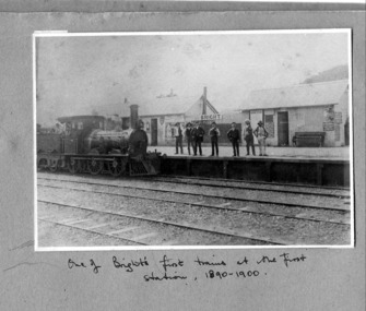 Photograph First Bright Station, Early Train at first Bright Station and T53 loco, 1894
