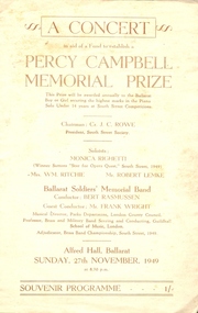 Programme, Alex. King & sons, Printer, A Concert in Aid of a Fund to establish a Percy Campbell Memorial Prize, 11/1949 (exact); The concert was held on 27 November 1949
