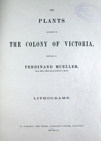 Book, The Plants Indigenous to the Colony of Victoria, 1865 (exact); "1864-1865, CR"