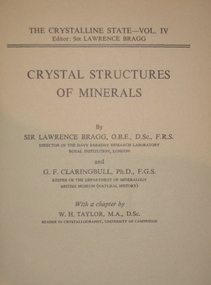 Book, Sir Lawrence Bragg, Crystal Structures of Minerals, 1965