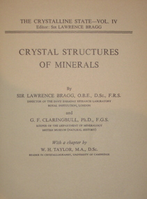 Book, Sir Lawrence Bragg, Crystal Structures of Minerals, 1965, 1965