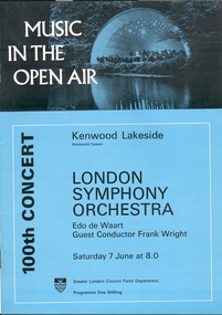 Programme, Greater London Council Parks Department, Music in the open air, 1968-1970