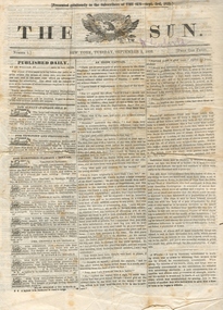 Newspaper, The Sun (New York) 3 September 1833, 1833