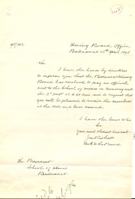 Document - correspondence, James Bickett to the Ballarat School of Mines, 28/04/1898