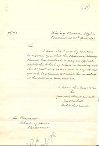 Document - correspondence, James Bickett to the Ballarat School of Mines, 28/04/1898