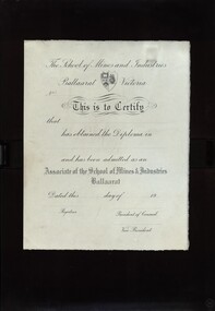 Ballarat School of Mines Diploma certificate (blank)