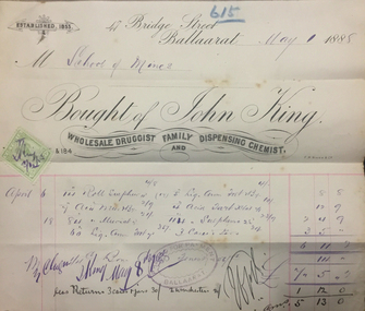 Book of invoices, Ballarat school of mines scrap book of receipts, 31/12/1887