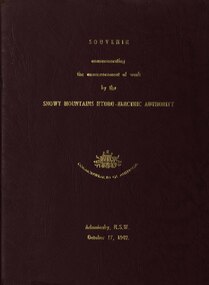 book, Truth & Sportsman Ltd, Souvenir commemorating the commencement of work by the Snowy mountains hydro-electric authority, 17/10/1949