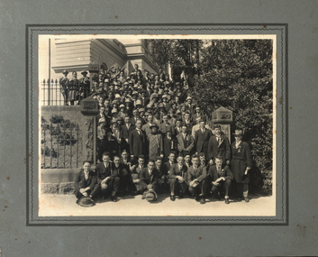 A group of people on stairs outside Ballarat East Town Hall