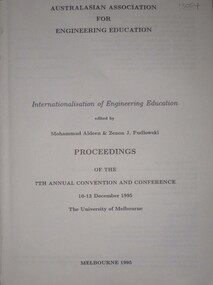 Book, Australasian Association for Engineering Education Proceeding of the Annual Convention & Conference, 1995, 1995