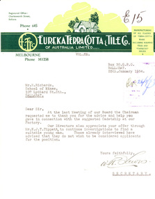 Correspondence, Eureka Terra Cotta & Tile Co. Letterhead