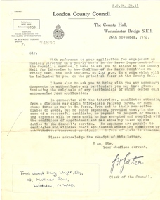 Letter, London County Council letter, 26th Nov. 1935