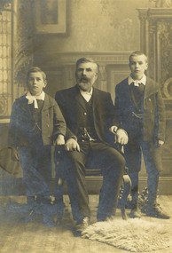 Photograph, Frank Wright (left) with father William and brother Alex Wright