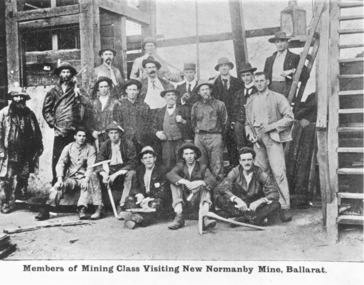 Photograph, Ballarat School of Mines Students visit the New Normanby Mine, c 1900