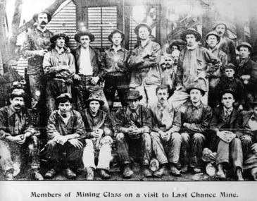 Photograph (black & white), Ballarat School of Mines Students visit the Last Chance Mine, c 1898