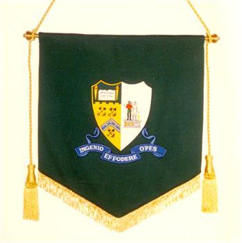 Textile banner with applique crest of the Ballarat School of Mines