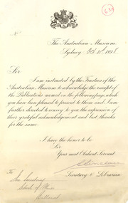 Letter, S. Sinclair, Australian Museum to the Ballarat School of Mines, 31/10/1898