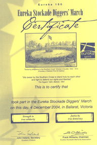 Certificate, Eureka Stockade Diggers' March Certificate, 2004
