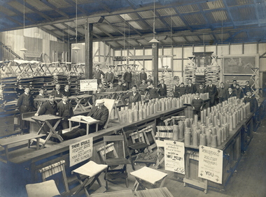 A room is full of items made for soldiers in the trenches.