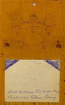 Timber note pad holder with an illustration of the Ballarat Arch of Victory