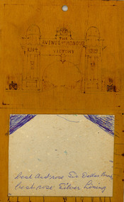 Timber note pad holder with an illustration of the Ballarat Arch of Victory