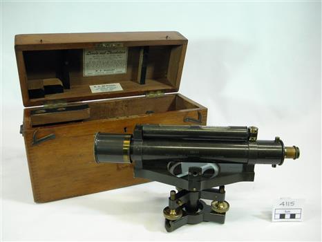 Surveying level and a hinged timber box