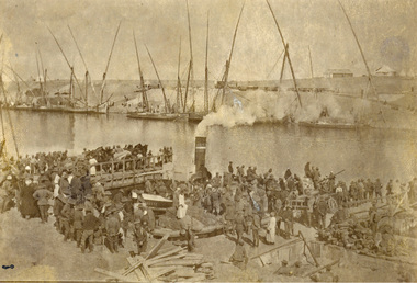 Photograph - Sepia, Launch Arrival at [Suez Canal?]
