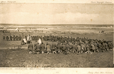 Postcard - photographic, Daily Mail Battle Pictures, Church Service Before Battle, c1916