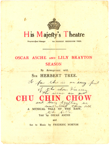 Booklet - Programme, 'Chu Chin Chow' Theatre Programme, c 1917