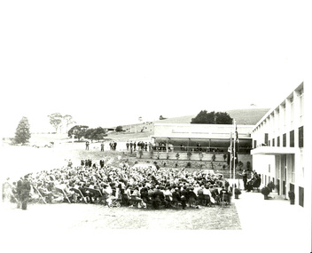 An invited audience watch the official opening of the Mt Helen Campus