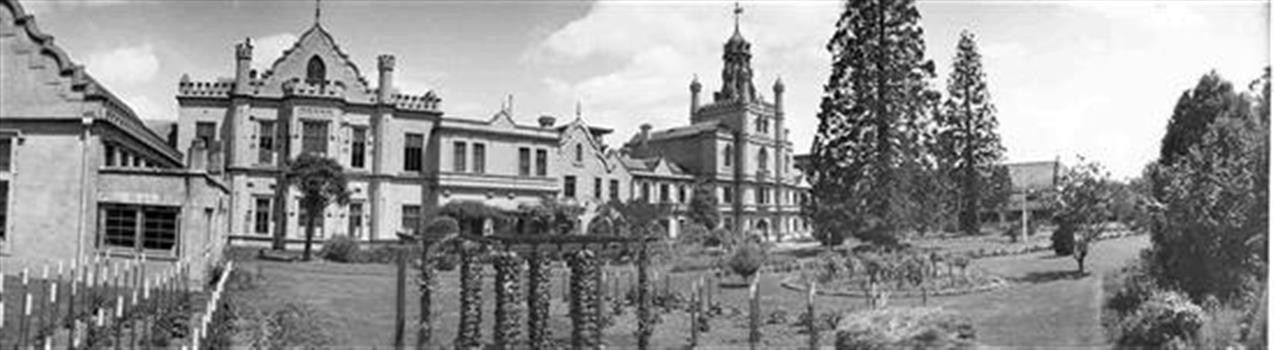 A large building and garden