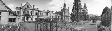 A large building and garden