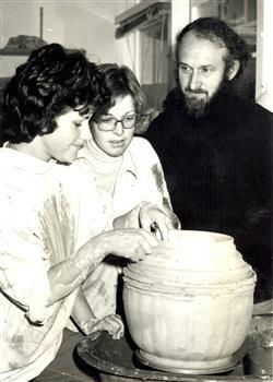 John Crump and Two Ceramics Students